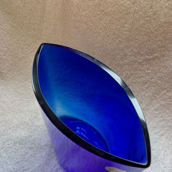 HUTA SZKLA Lucyna Made in Poland dark blue glass 5" vase Handmade - Picture 9 of 9